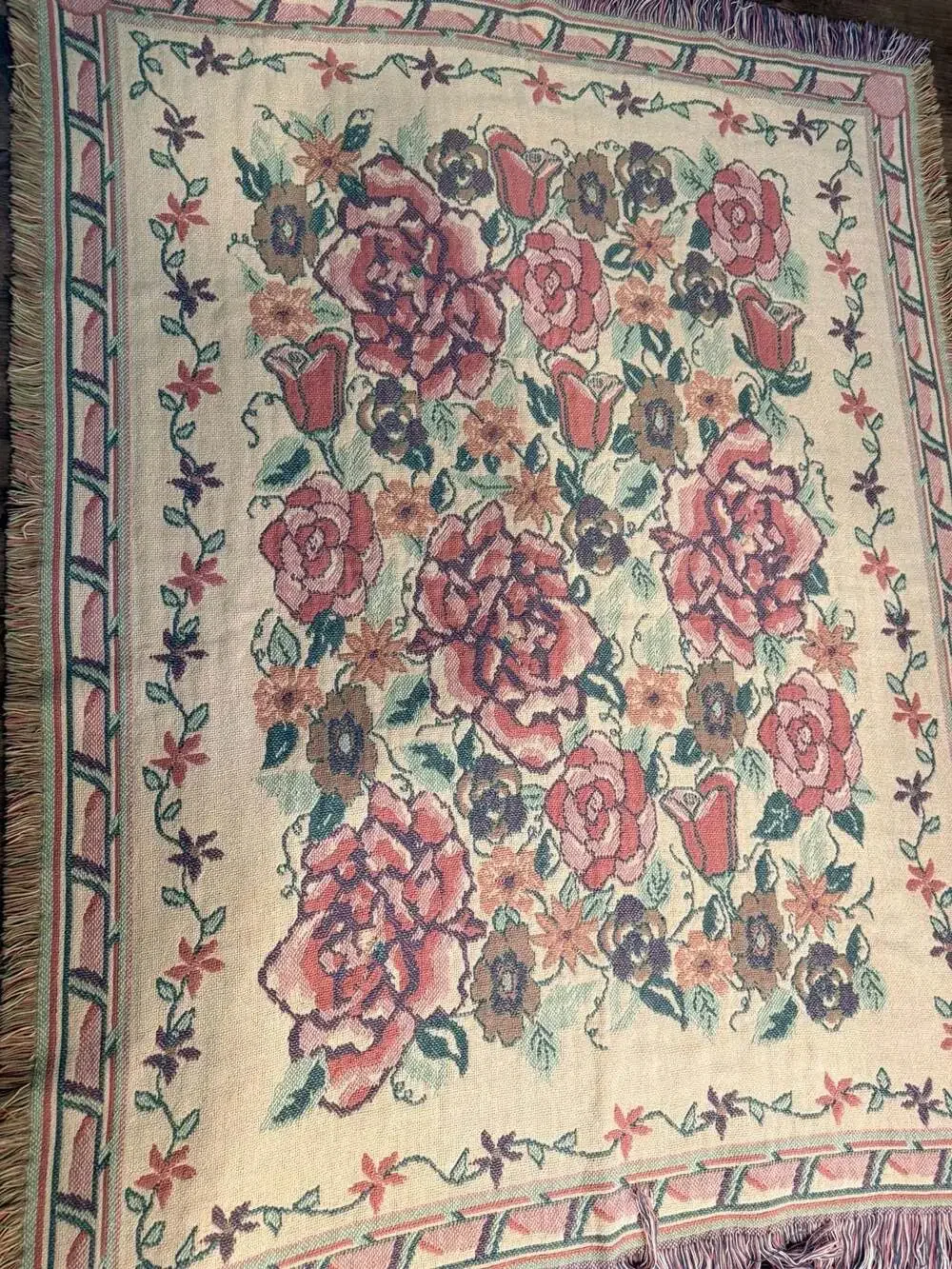 Vintage Reversible Floral Tapestry Throw Blanket Cottagecore Grandamacore
